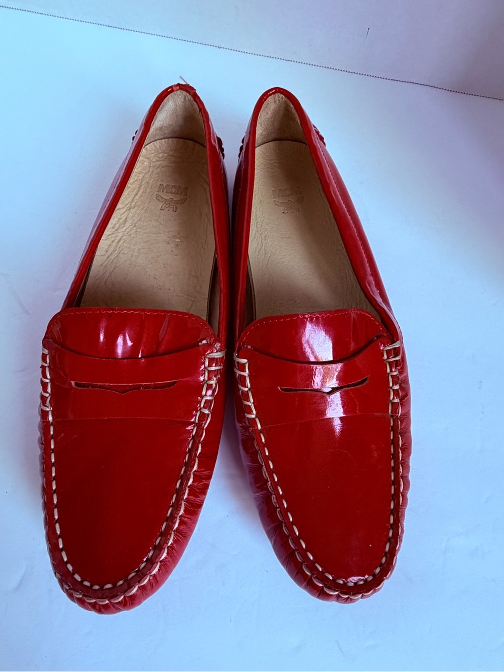 MCM Red Patent Leather Penny Loafers - Women